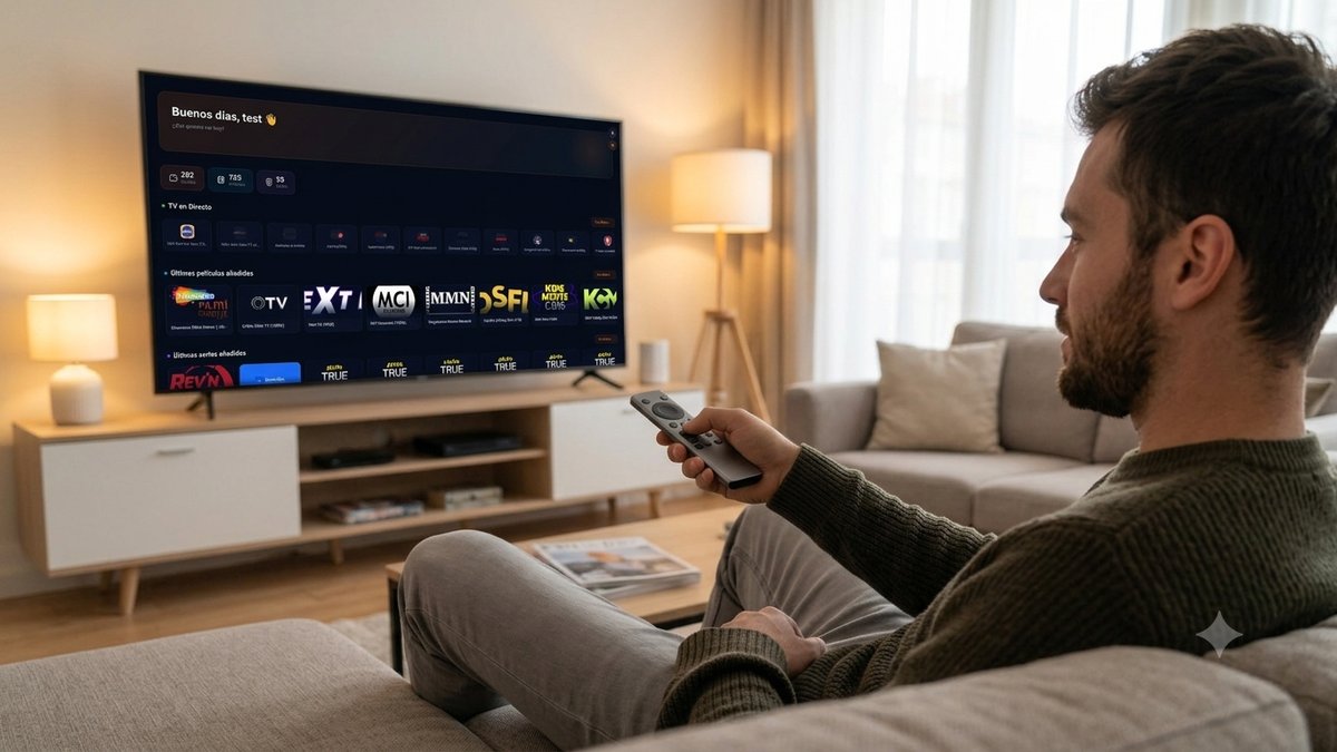 KiraTV en un televisor, controlado con el mando a distancia